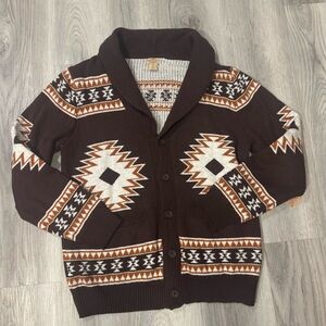 Telluride Clothing Co Men’s Large Brown Aztec Print Wool Blend Cardigan Sweater